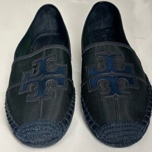 Tory Burch Ines Espadrille Mesh Calf Leather Silk Suede Malachite Navy  8